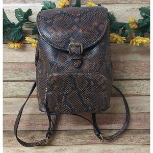 ALDO Brown & Gold Snakeskin Print Faux Leather Backpack Adjustable Straps